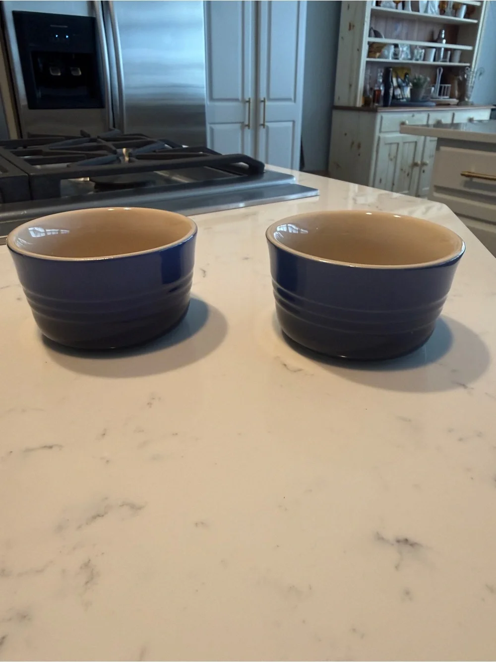 Le Creuset Blue Stoneware Ramekins Set of 2 4” Mini Bowls